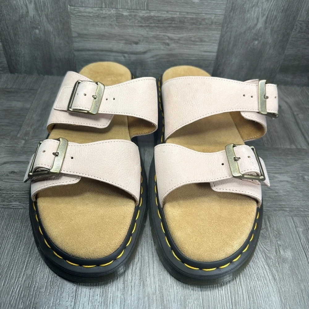 Dr. Martens Josef Slide Sandals Mens 12 Peach Pink Leather Buckle Casual NEW